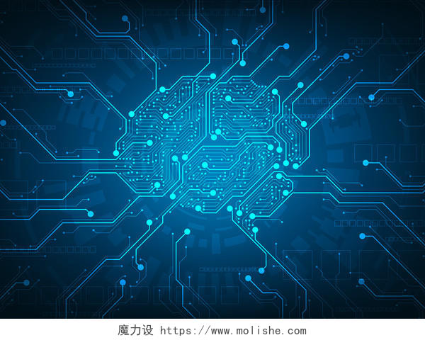 蓝色科技人脑电路线条PNG素材科技元素